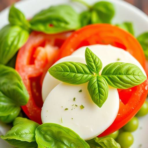 Caprese, un'insalata fresca con pomodoro, mozzarella e basilico, condita con olio extravergine d'oliva.
