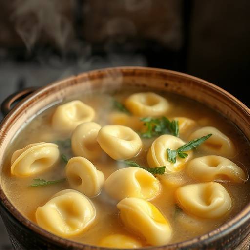Piatto fumante di tortellini in brodo, una specialit&agrave; emiliana.