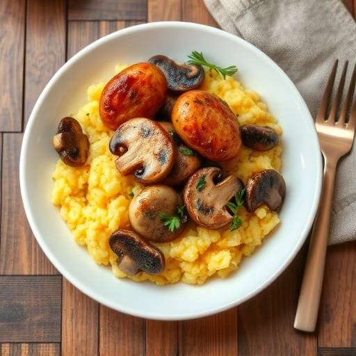 Polenta con funghi misti e salsiccia